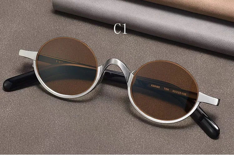 Retro Oval Polarised Sunglasses | Pure Titanium | Dark Brown