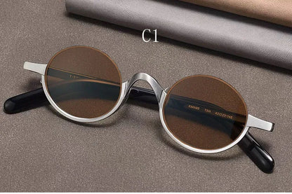 Retro Oval Polarised Sunglasses | Titanium Frame | Dark Brown additional product view