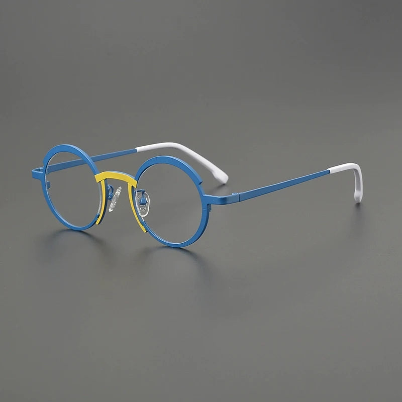 Titanium Colour-Block Round Prescription Eyeglasses | Lightweight Designer Rx Glasses – CINILY UK - Aqua Blue