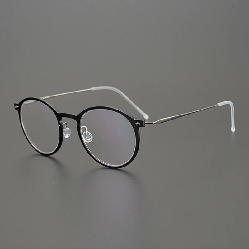 Titanium Transparent Round Eyeglasses | Ultra-Light Minimal Optical Frames – CINILY UK - Black-silver