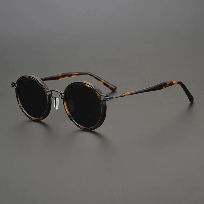 Vintage Round Polarised Sunglasses UV400 with Titanium Detail - Tortoise