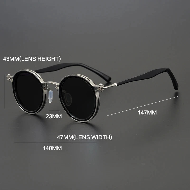 Vintage Round Polarised Sunglasses with UV400 Protection and Titanium Detail