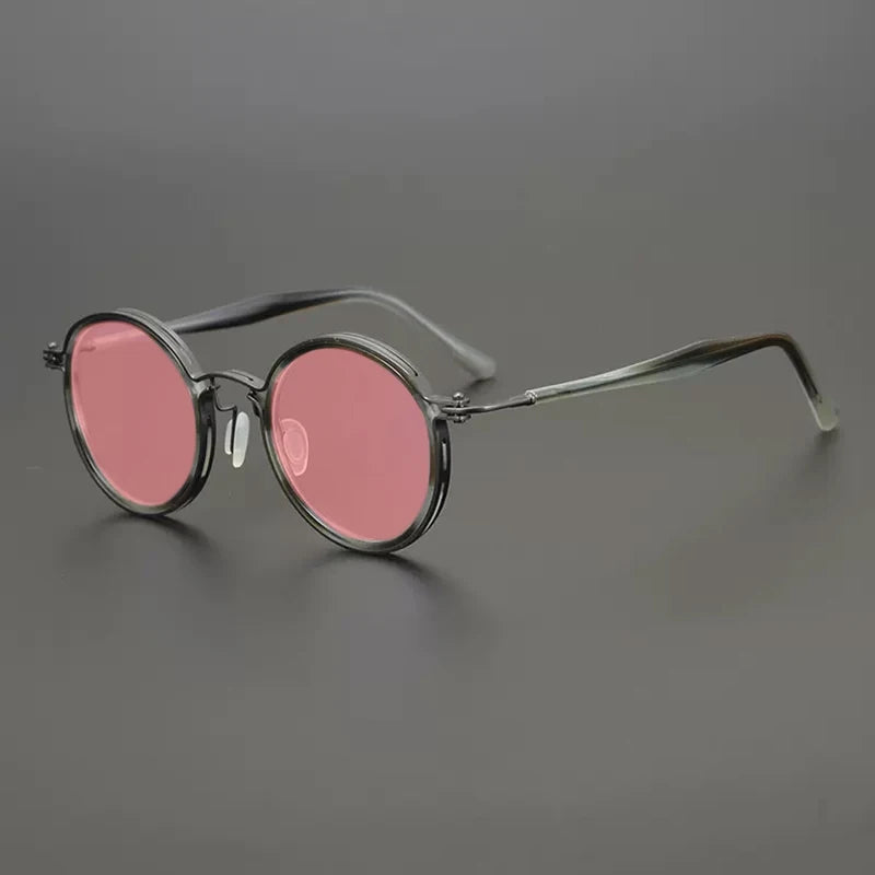 Vintage Round Polarised Sunglasses UV400 with Titanium Detail - Gray
