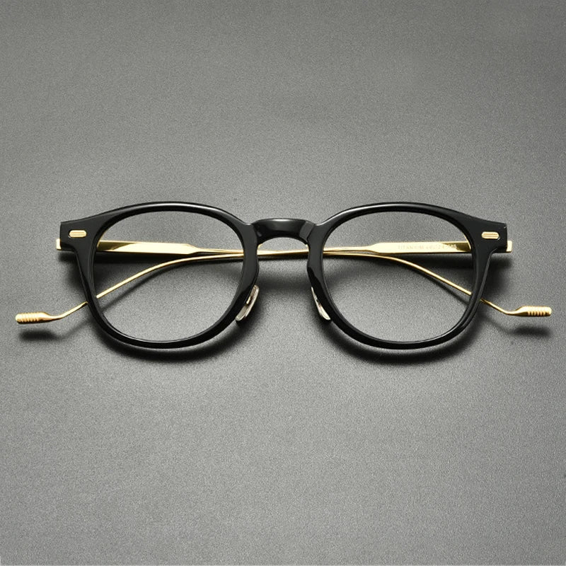 Acetate Titanium Round Prescription Eyeglasses | Retro Designer Rx Glasses – CINILY UK - Black-Gold
