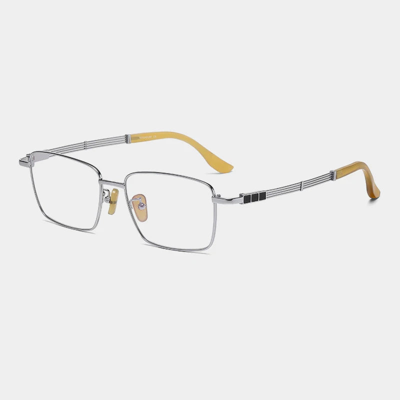 Titanium Wood-Accent Square Prescription Eyeglasses | Lightweight Optical Frame for Rx Lenses – CINILY UK - silver