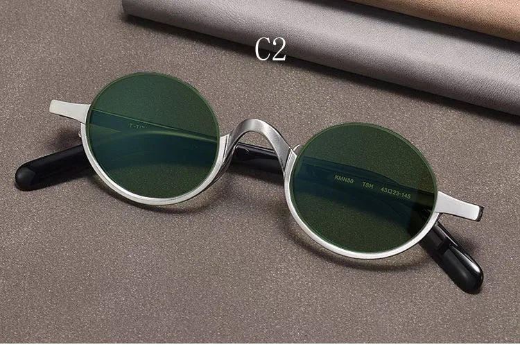 Retro Oval Polarised Sunglasses | Titanium Frame | Dark Brown - silver
