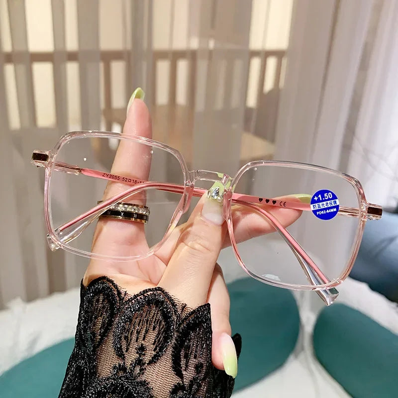 Oversized Square Blue Light Reading Glasses | Stylish Presbyopia Glasses – CINILY UK - Pink