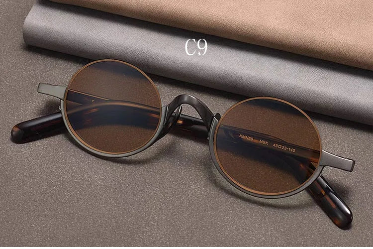 Retro Oval Polarised Sunglasses | Titanium Frame | Dark Brown - GUNMETAL