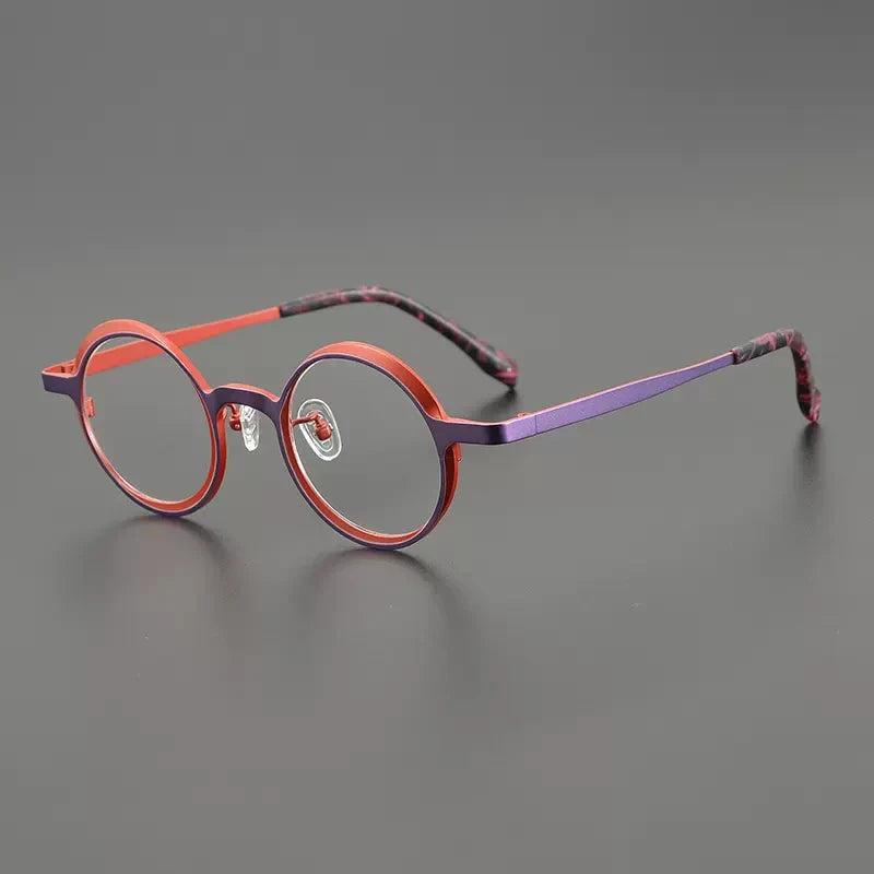 Titanium Colour-Accent Round Prescription Eyeglasses | Creative Lightweight Rx Glasses – CINILY UK - Red