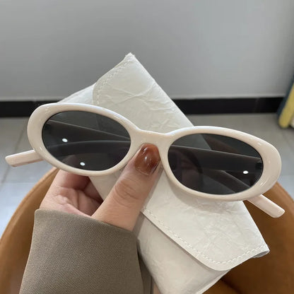 Cream Oval UV400 Sunglasses | Retro Women’s Fashion Shades – CINILY UK side view