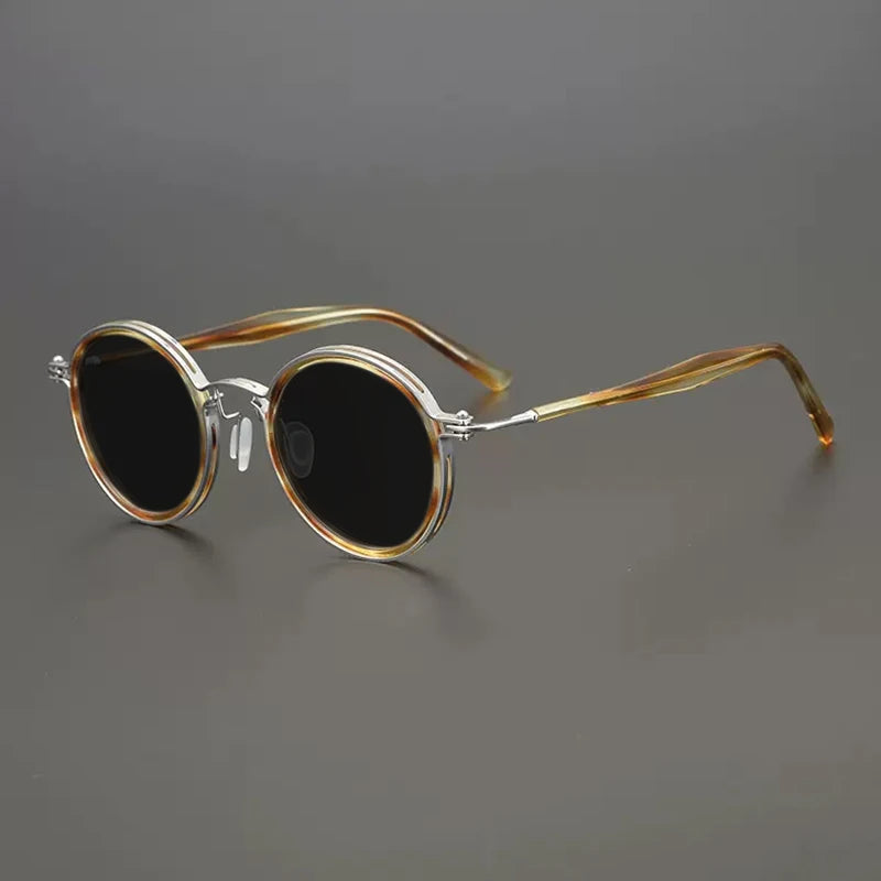 Vintage Round Polarised Sunglasses UV400 with Titanium Detail - Brown