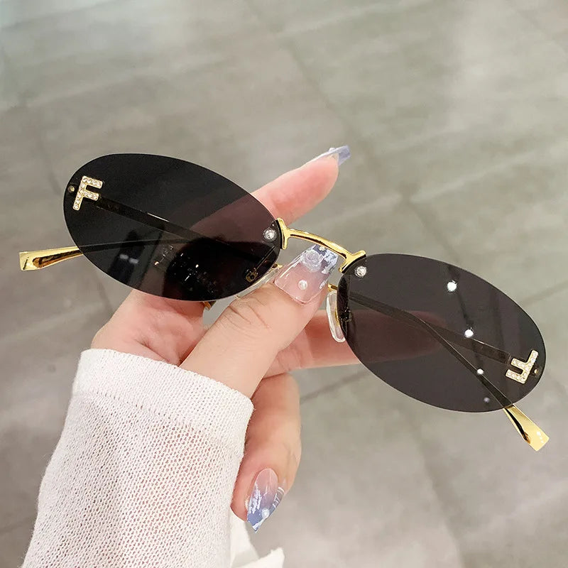 alloy rimless oval uv400 sunglasses