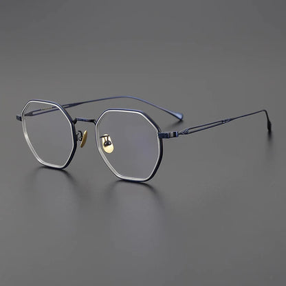 Japanese Titanium Blue Geometric Prescription Eyeglasses | Ultra-Light Optical Frame for Rx Lenses – CINILY UK frame detail