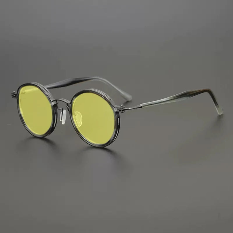 Vintage Round Polarised Sunglasses UV400 with Titanium Detail - Gray