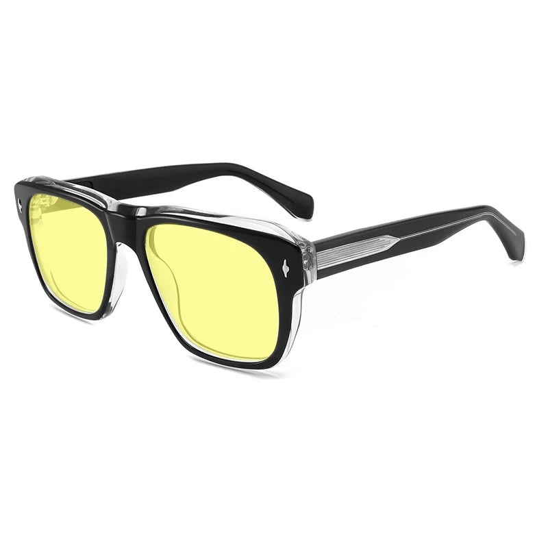 Vintage Polarised Acetate Sunglasses UV400 with a Larger Fit - Black-transparent