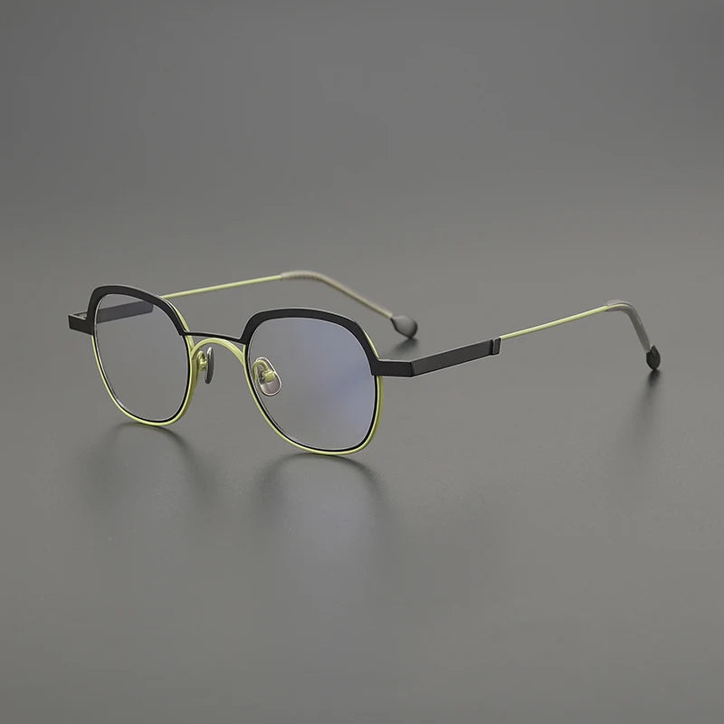 Titanium Mustard Geometric Prescription Eyeglasses | Ultra-Light Optical Frame for Rx Lenses – CINILY UK - Green