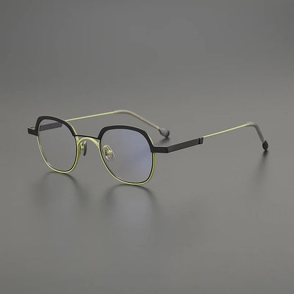 Titanium Mustard Geometric Prescription Eyeglasses | Ultra-Light Optical Frame for Rx Lenses – CINILY UK temple detail