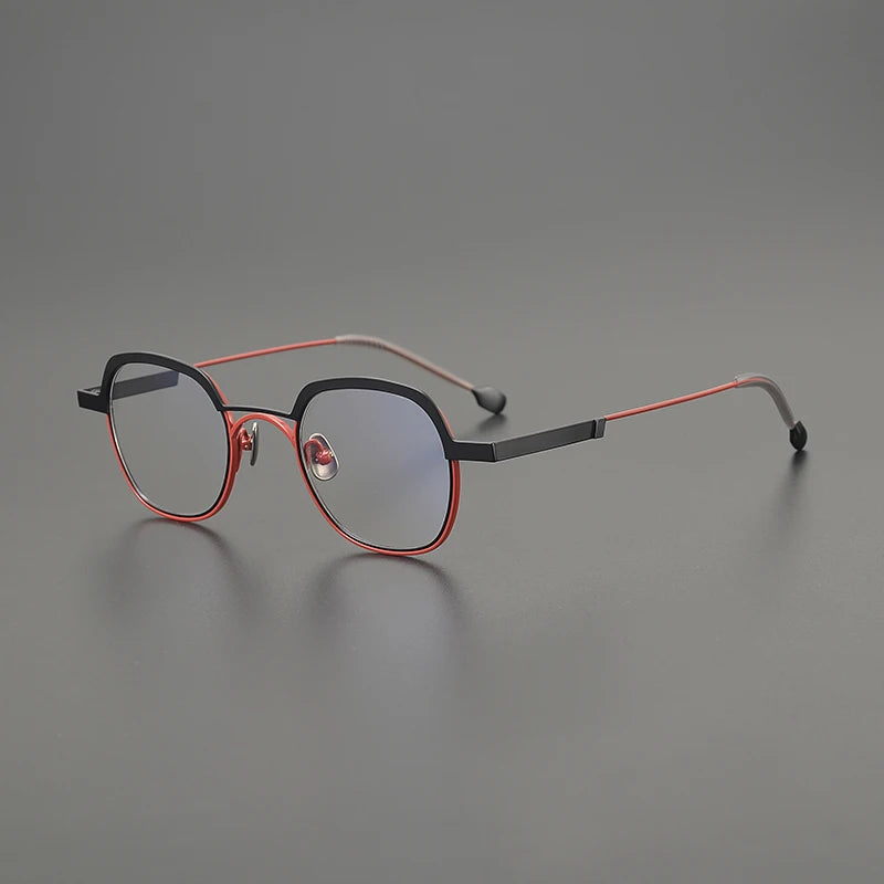 Titanium Mustard Geometric Prescription Eyeglasses | Ultra-Light Optical Frame for Rx Lenses – CINILY UK - Red