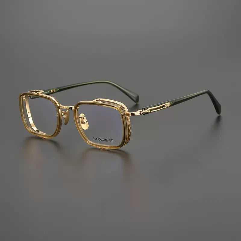 Acetate Titanium Crystal Square Prescription Eyeglasses | Retro Optical Frame for Rx Lenses – CINILY UK - Olive Green