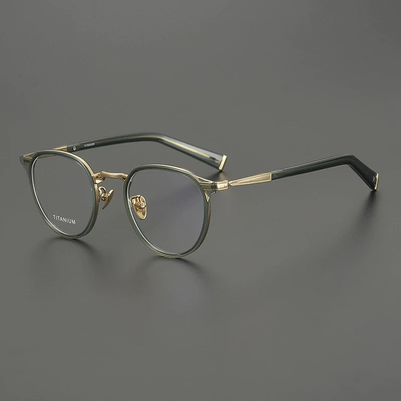 Acetate Titanium Round Prescription Eyeglasses | Lightweight Retro Rx Glasses – CINILY UK - Olive Green