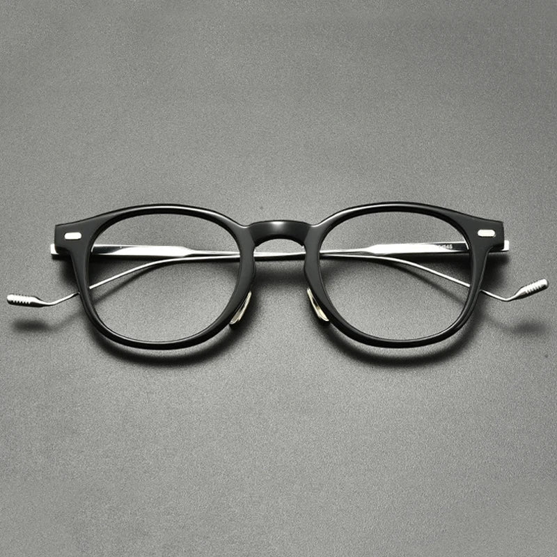 Acetate Titanium Round Prescription Eyeglasses | Retro Designer Rx Glasses – CINILY UK - Black