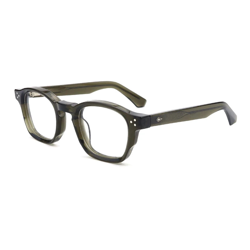 Vintage Thick Acetate Square Eyeglasses Frame | Handmade - Olive Green