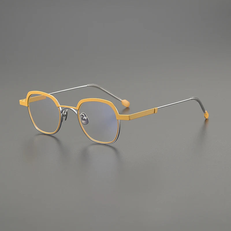 Titanium Mustard Geometric Prescription Eyeglasses | Ultra-Light Optical Frame for Rx Lenses – CINILY UK - Yellow