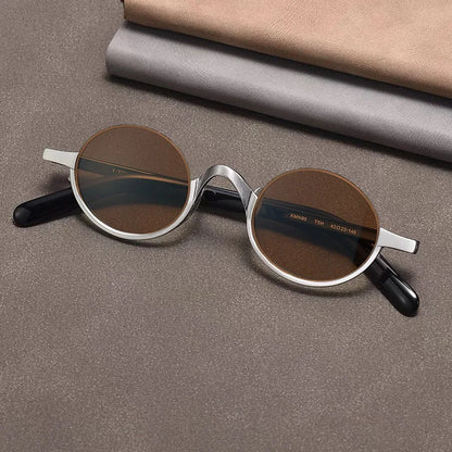 Retro Oval Polarised Sunglasses | Titanium Frame | Dark Brown front view