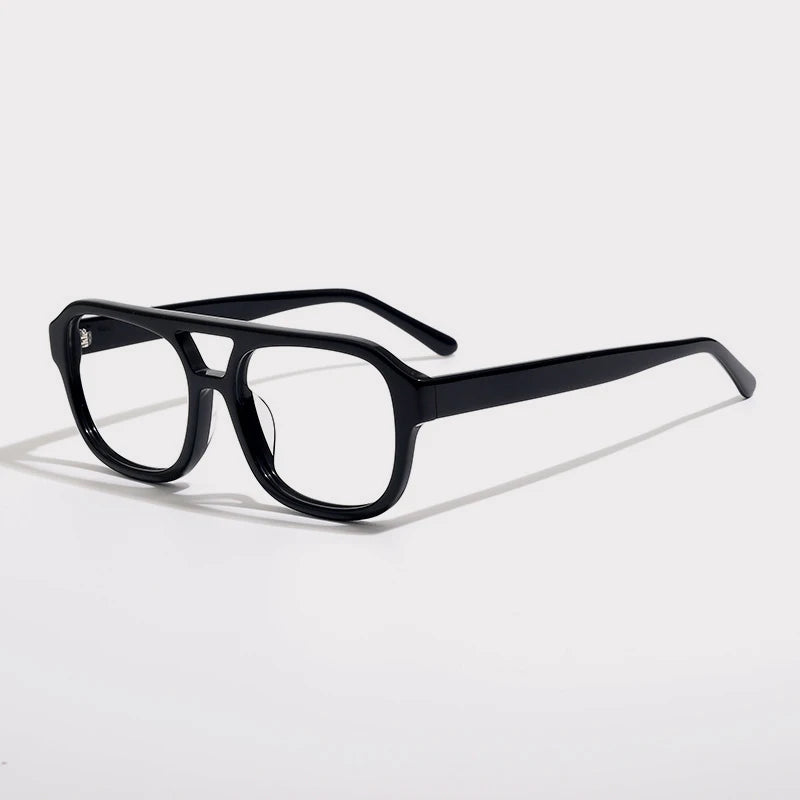 Acetate Tortoise Double-Bridge Pilot Prescription Eyeglasses | Bold Retro Rx Glasses – CINILY UK - Black