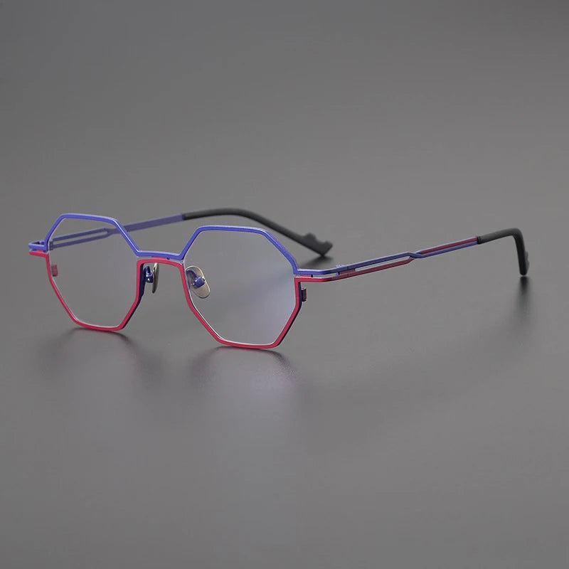 Titanium Matte Blue Geometric Eyeglasses