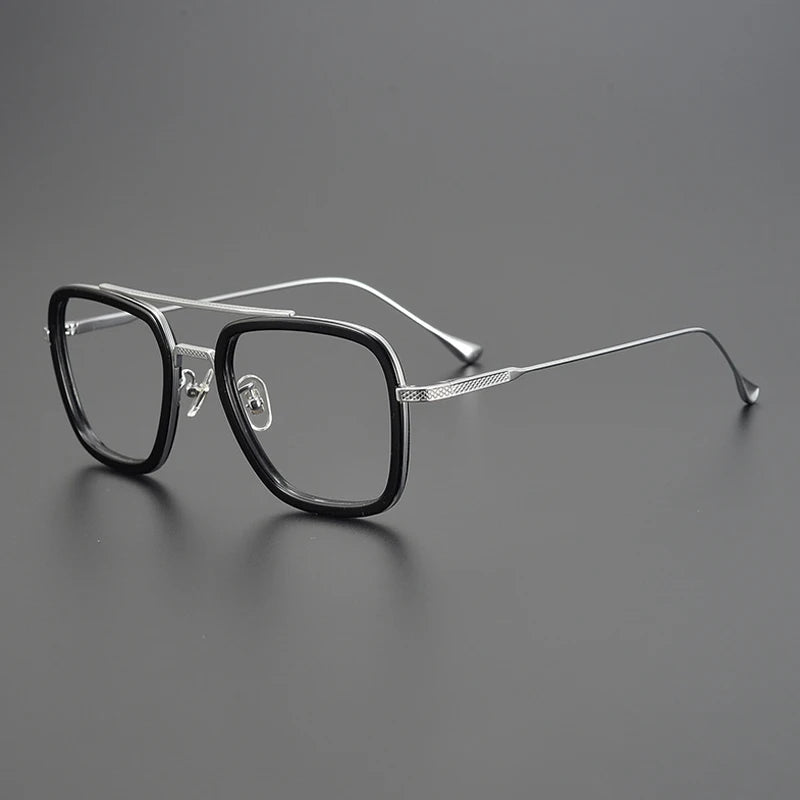 Titanium Acetate Bold Square Prescription Eyeglasses | Retro Designer Rx Glasses – CINILY UK - Black-silver