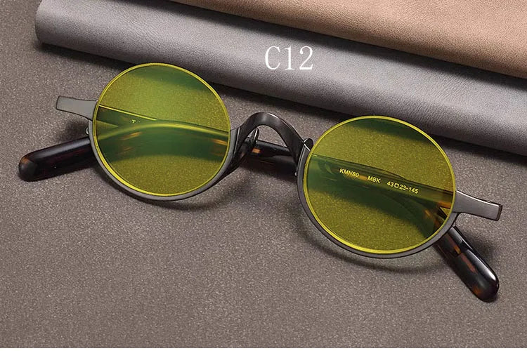 Retro Oval Polarised Sunglasses | Titanium Frame | Dark Brown - GUNMETAL