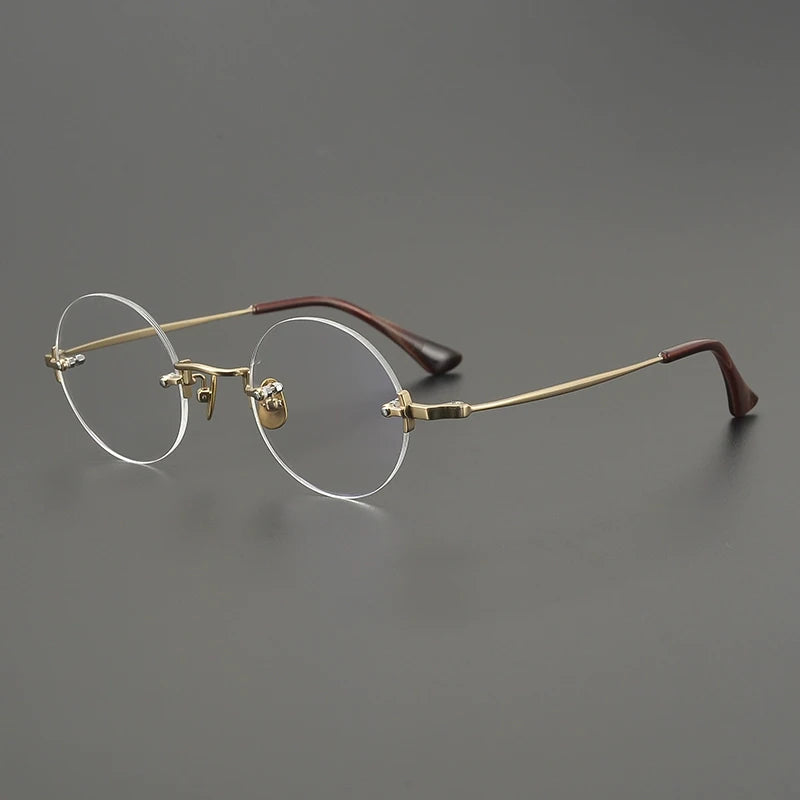 Handmade Titanium Rimless Round Prescription Eyeglasses | Ultra-Light Optical Frame for Rx Lenses – CINILY UK - Gold