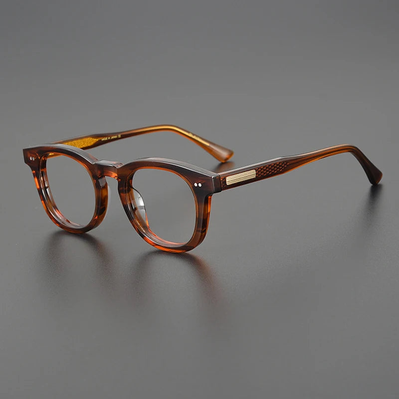 Acetate Amber Round Prescription Eyeglasses | Retro Handmade Rx Glasses – CINILY UK - Tortoise