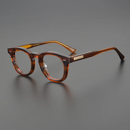 Acetate Amber Round Prescription Eyeglasses | Retro Handmade Rx Glasses – CINILY UK front view