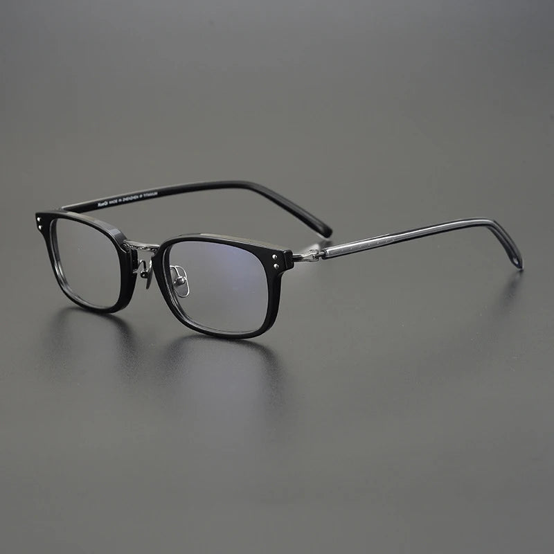 Acetate Slim Square Prescription Eyeglasses | Ultra-Light Retro Rx Glasses – CINILY UK - Black