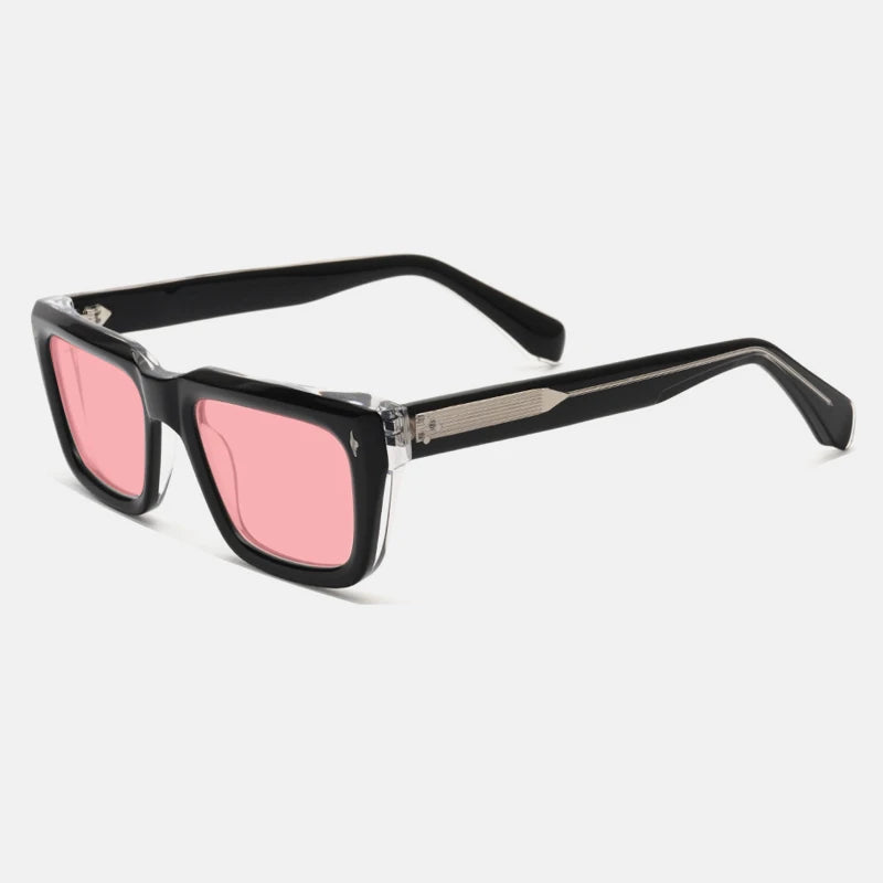 Vintage Thick Acetate Polarised Sunglasses | UV400 | Retro Square - Black-silver