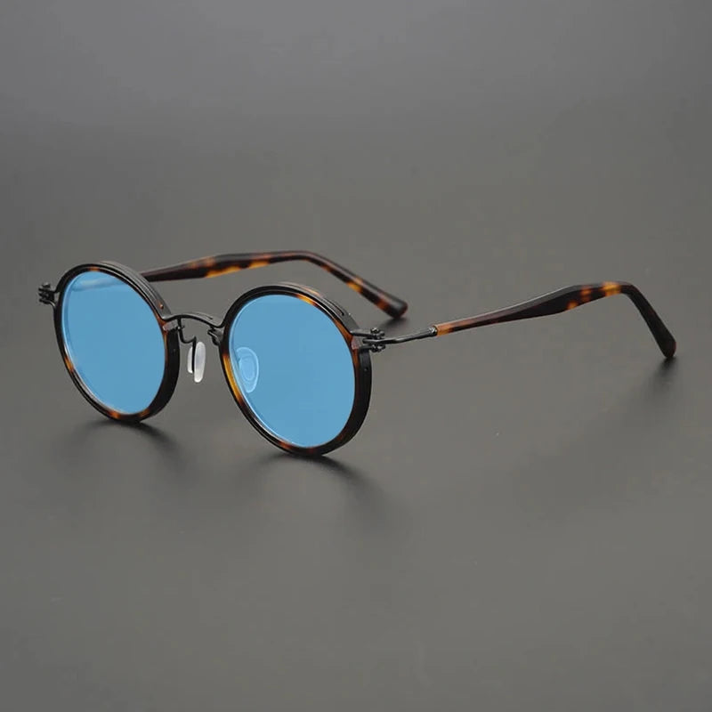 Vintage Round Polarised Sunglasses UV400 with Titanium Detail - Tortoise