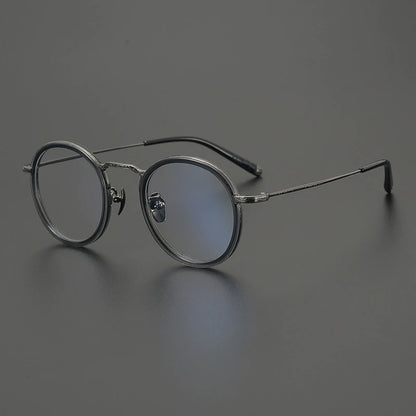 Titanium Tortoise Round Prescription Eyeglasses | Handmade Optical Frame for Rx Lenses – CINILY UK side view