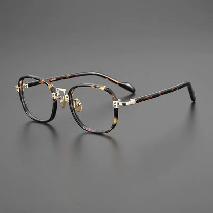 Acetate Titanium Striped Square Prescription Eyeglasses | Retro Optical Frame for Rx Lenses – CINILY UK front view