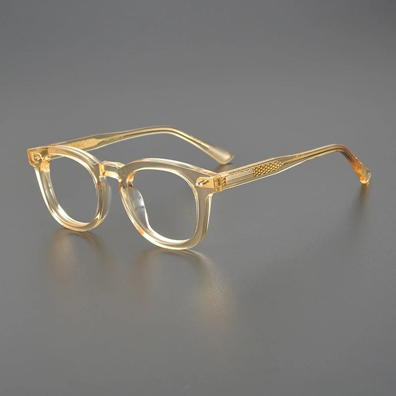 Acetate Amber Round Prescription Eyeglasses | Retro Handmade Rx Glasses – CINILY UK - Yellow