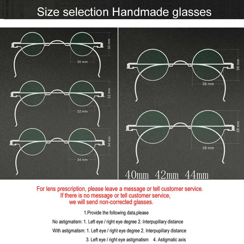 Vintage Handmade Small Round Prescription Glasses – Anti-Blue Light
