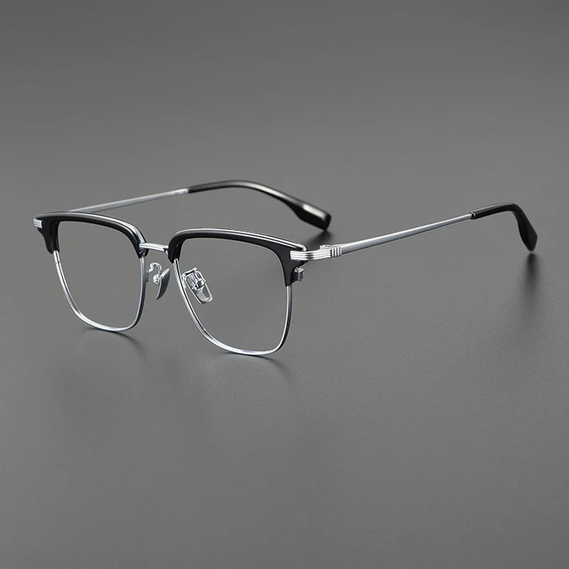 Korean Titanium Browline Square Prescription Eyeglasses | Ultra-Light Optical Frame for Rx Lenses – CINILY UK - silver