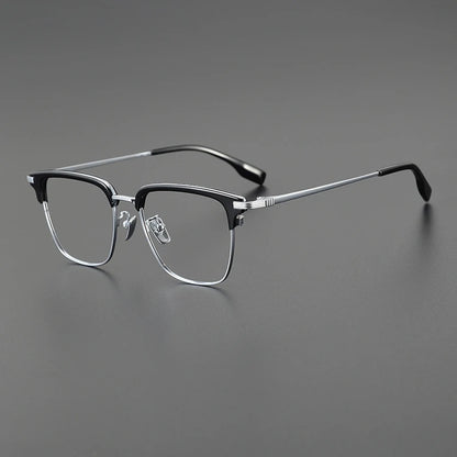 Korean Titanium Browline Square Prescription Eyeglasses | Ultra-Light Optical Frame for Rx Lenses – CINILY UK frame detail