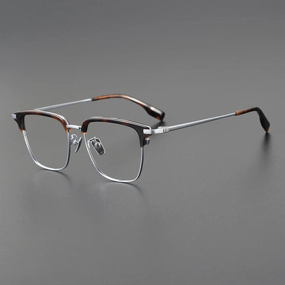 Korean Titanium Browline Square Prescription Eyeglasses | Ultra-Light Optical Frame for Rx Lenses – CINILY UK front view