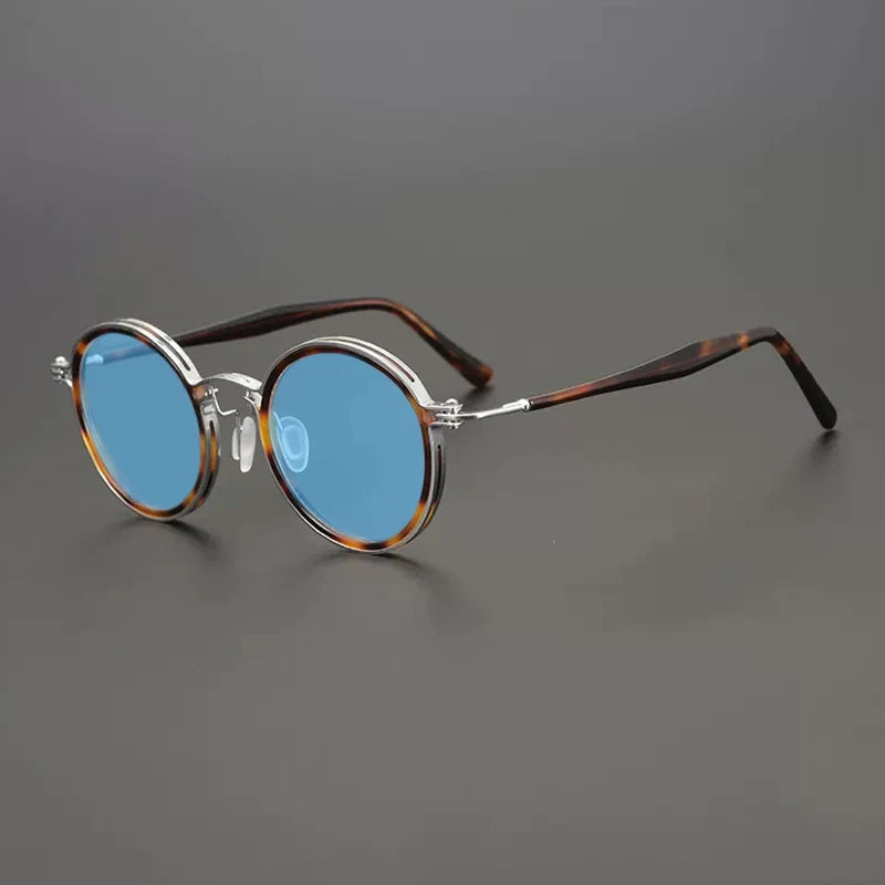 Vintage Round Polarised Sunglasses UV400 with Titanium Detail - Tortoise-silver