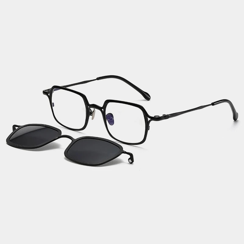 Titanium Magnetic Clip-On Square Prescription Eyeglasses | Polarized 2-in-1 Optical Frame – CINILY UK - Black