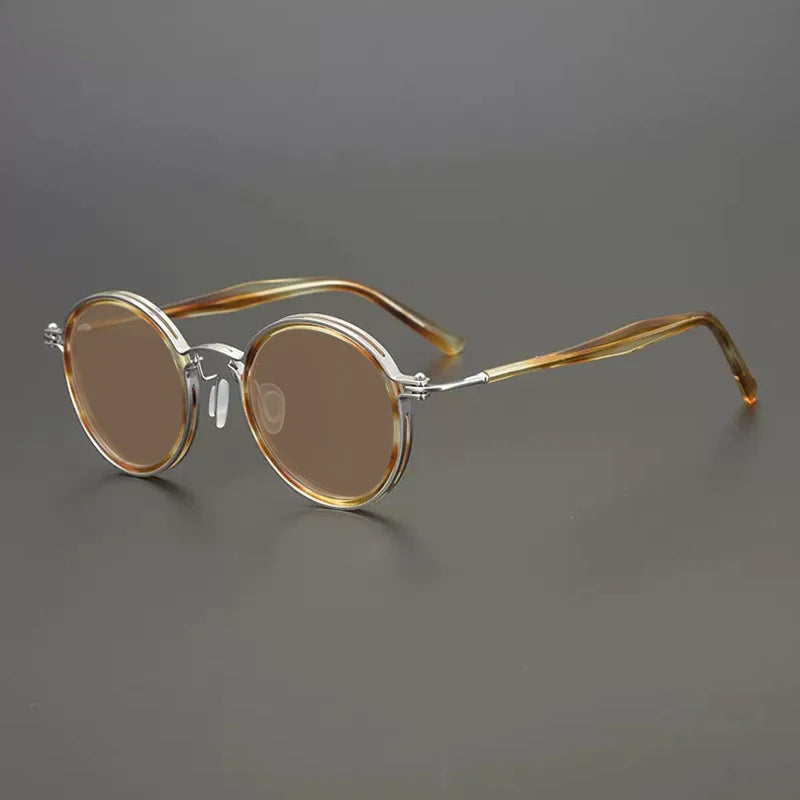 Vintage Round Polarised Sunglasses UV400 with Titanium Detail - Brown