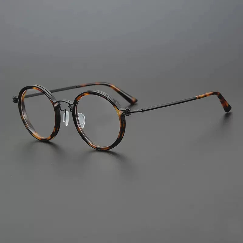 Ultra-Light Pure Titanium Vintage Round Optical Glasses Frame - C2