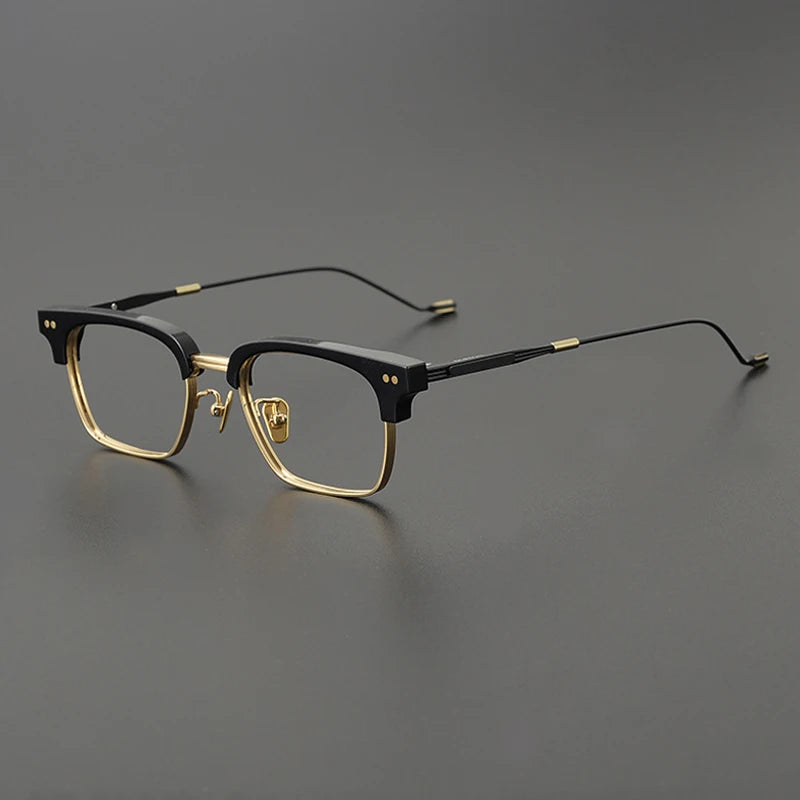 Korean Titanium Acetate Browline Square Prescription Eyeglasses | Optical Frame for Rx Lenses – CINILY UK - Black-Gold